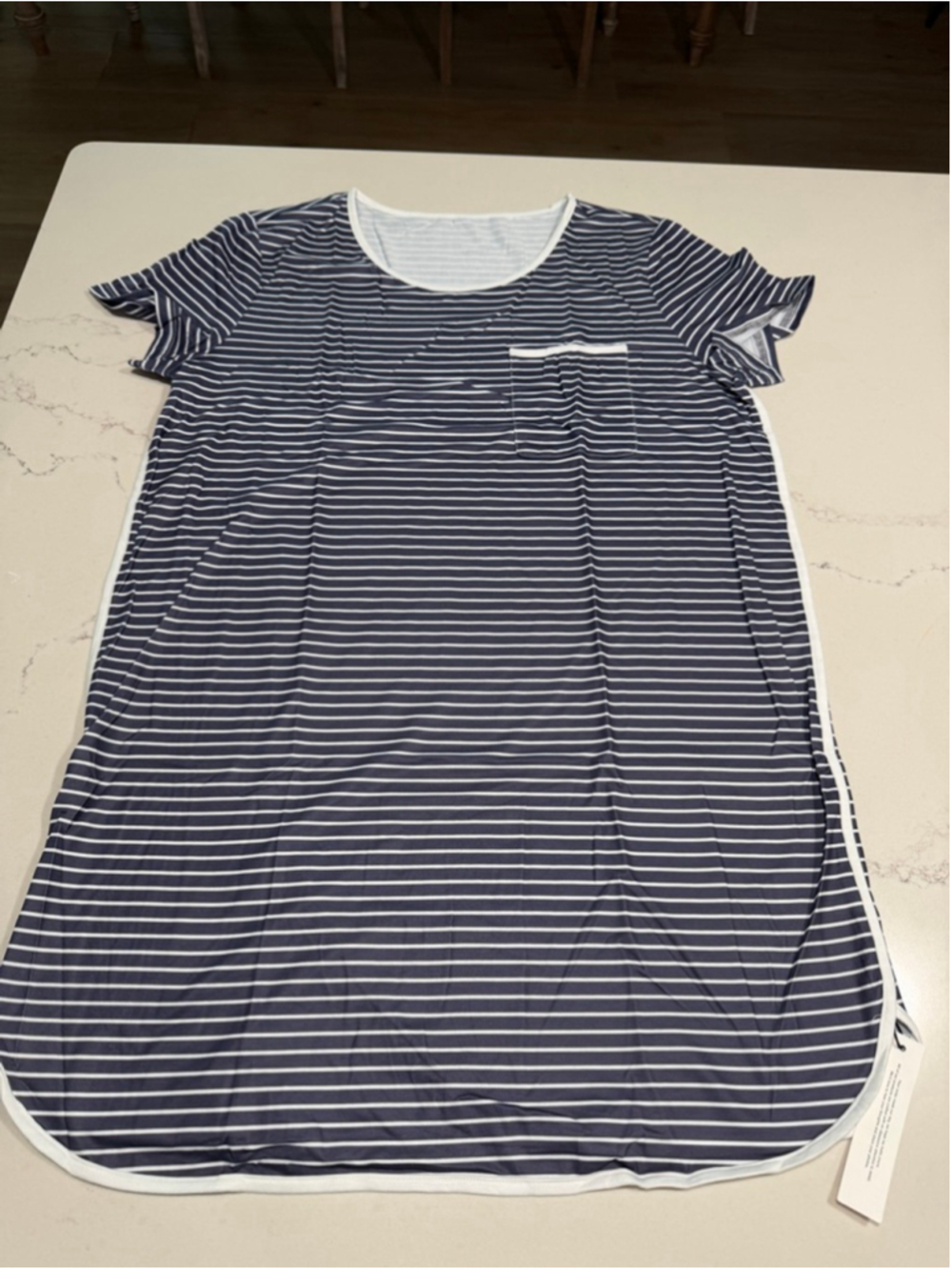 NEW Striped V Neck Short Sleeve Nightgown Pajama Dress L